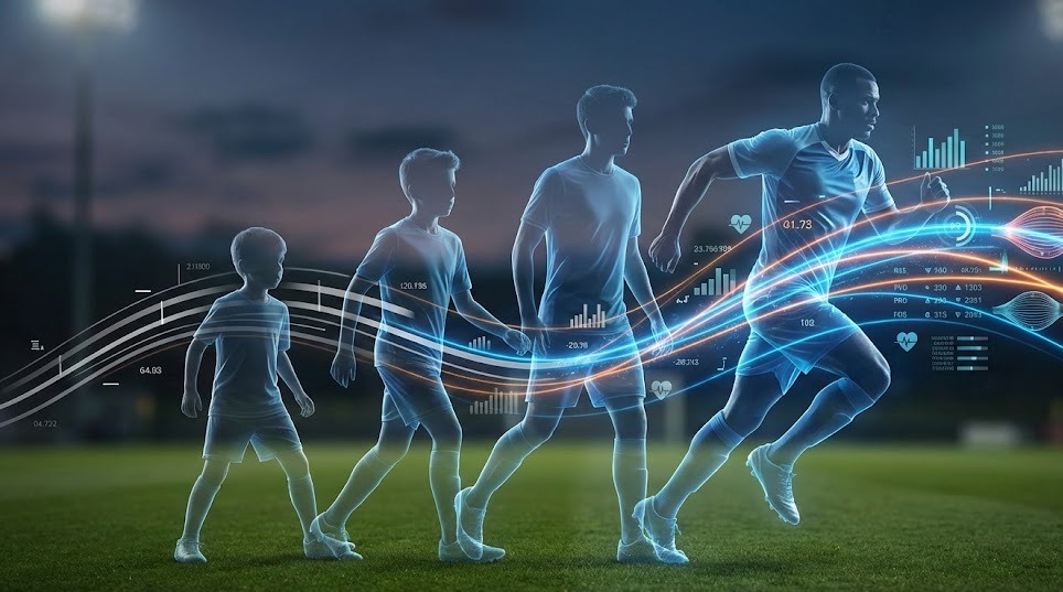 A young athlete focusing on the ball, representing talent development.